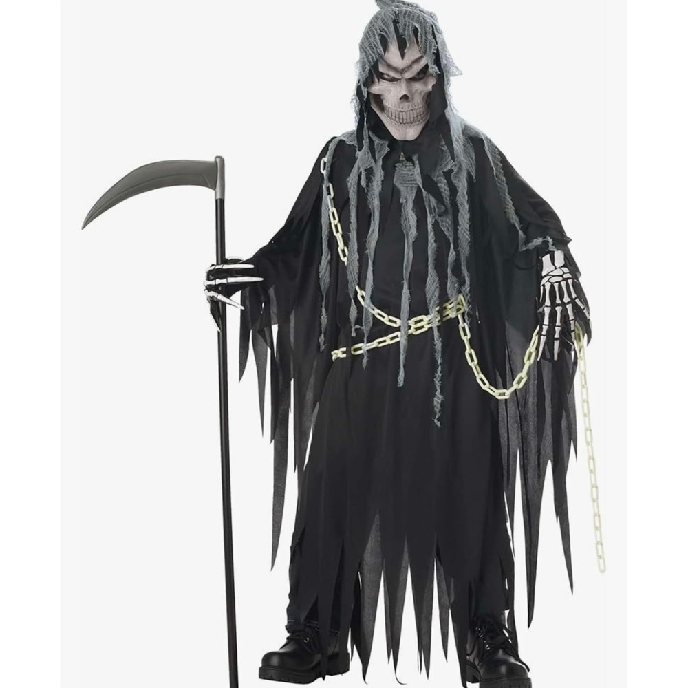 NEW Mr Grim 8-10 Yrs Reaper Halloween Costume Glow in the Dark
